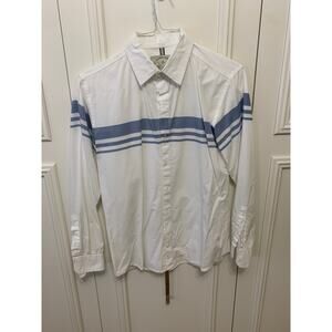 Native‎ Code Men's White Button-Up Shirt Blue Stripes Long Sleeve Casual Medium